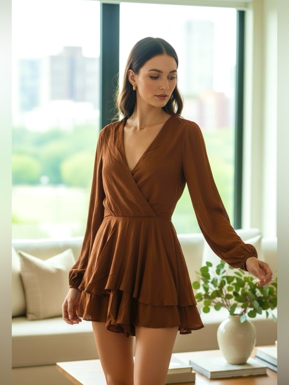 Altar’d State Rust Camel Long Sleeve Romper  NWT Size M